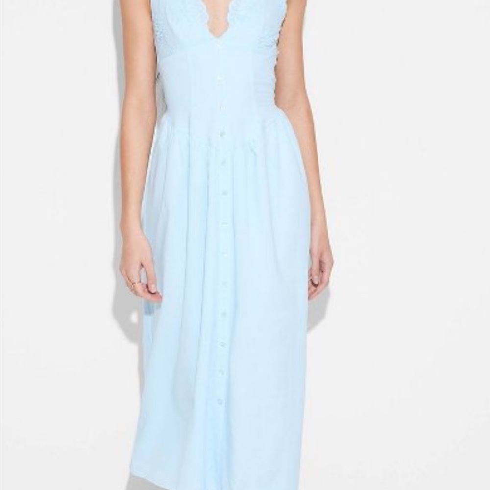 Target Blue Sleeveless Plunge Midi Sundress